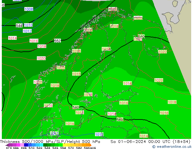 Schichtdicke 500-1000 hPa Arpege-eu Sa 01.06.2024 00 UTC