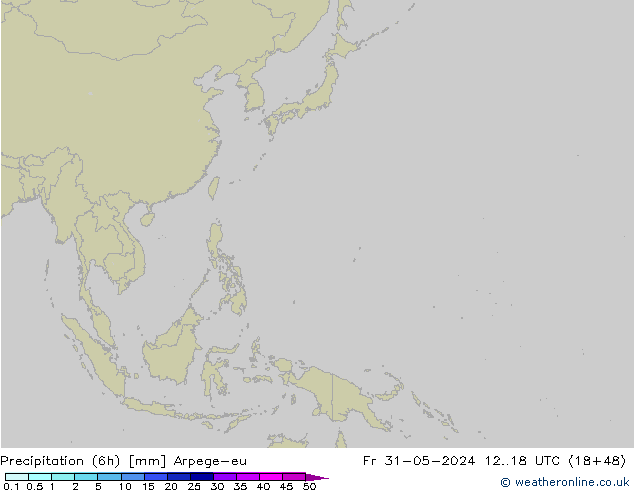 Precipitación (6h) Arpege-eu vie 31.05.2024 18 UTC