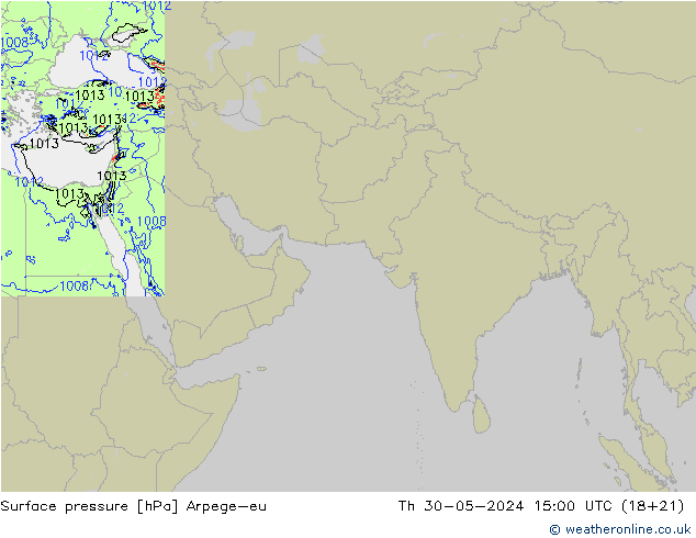 Atmosférický tlak Arpege-eu Čt 30.05.2024 15 UTC