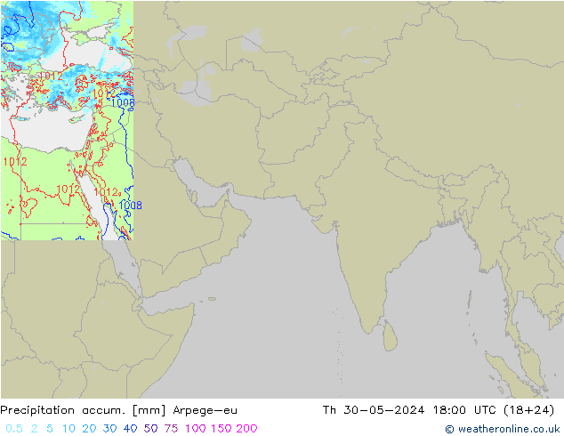 Precipitation accum. Arpege-eu Čt 30.05.2024 18 UTC