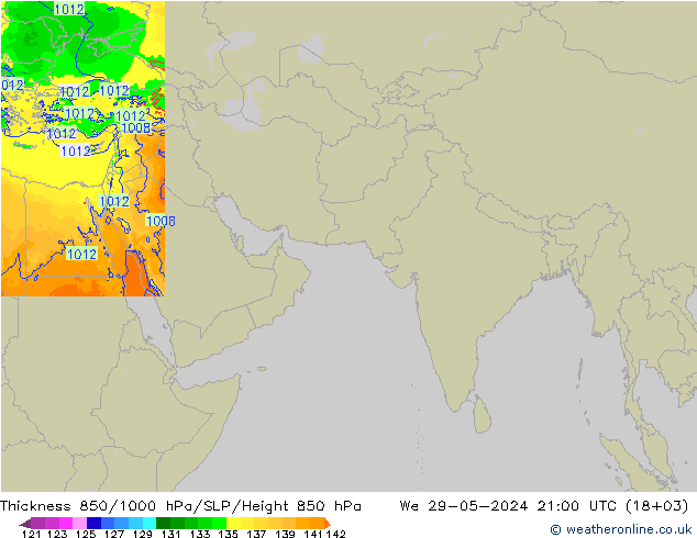 Thck 850-1000 hPa Arpege-eu 星期三 29.05.2024 21 UTC