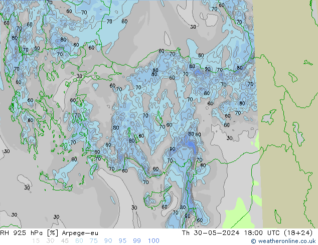 925 hPa Nispi Nem Arpege-eu Per 30.05.2024 18 UTC