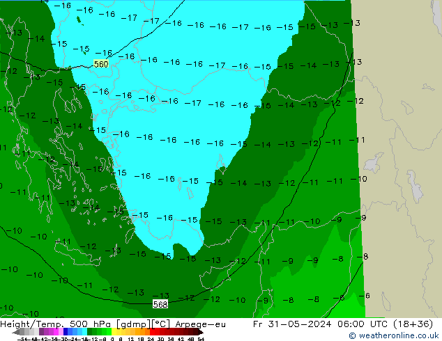 Height/Temp. 500 hPa Arpege-eu  31.05.2024 06 UTC