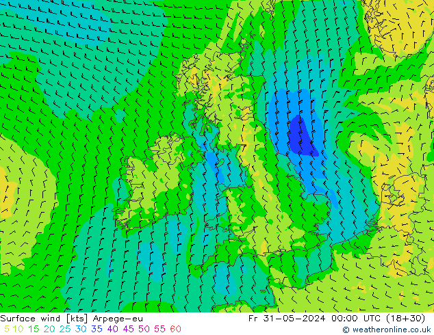 Surface wind Arpege-eu Fr 31.05.2024 00 UTC