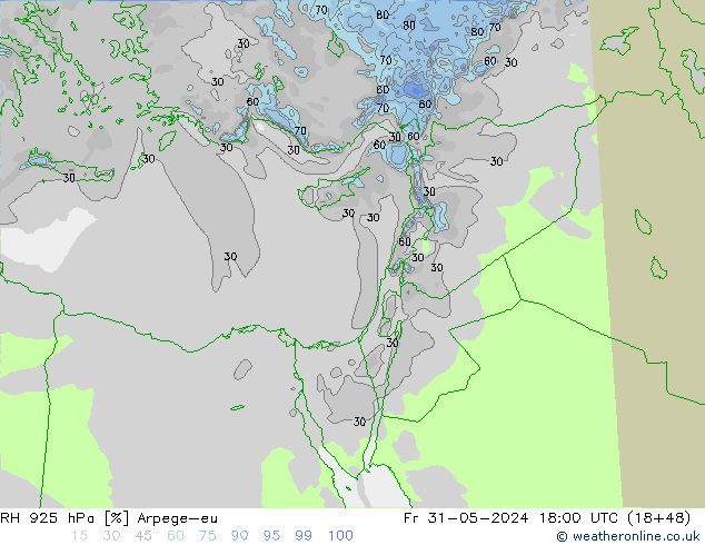 RH 925 hPa Arpege-eu Fr 31.05.2024 18 UTC