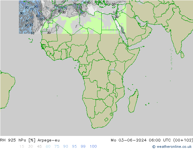 RH 925 hPa Arpege-eu Seg 03.06.2024 06 UTC