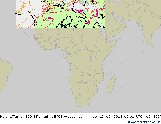 Height/Temp. 850 hPa Arpege-eu  03.06.2024 06 UTC