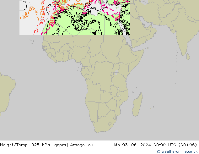 Height/Temp. 925 hPa Arpege-eu Seg 03.06.2024 00 UTC