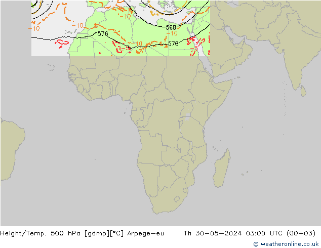 Height/Temp. 500 hPa Arpege-eu Čt 30.05.2024 03 UTC