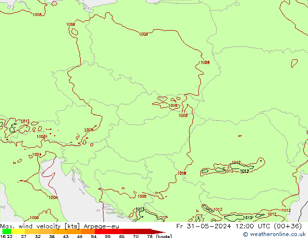 Max. wind velocity Arpege-eu pt. 31.05.2024 12 UTC