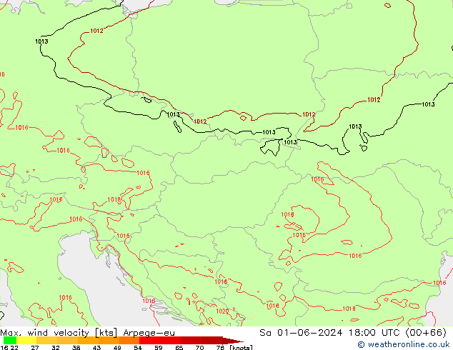 Max. wind velocity Arpege-eu  01.06.2024 18 UTC