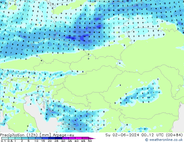 Precipitation (12h) Arpege-eu Ne 02.06.2024 12 UTC