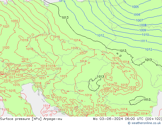 Surface pressure Arpege-eu Mo 03.06.2024 06 UTC