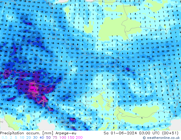 Toplam Yağış Arpege-eu Cts 01.06.2024 03 UTC