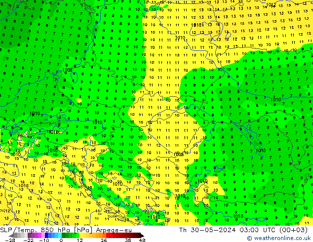 850 hPa Yer Bas./Sıc Arpege-eu Per 30.05.2024 03 UTC