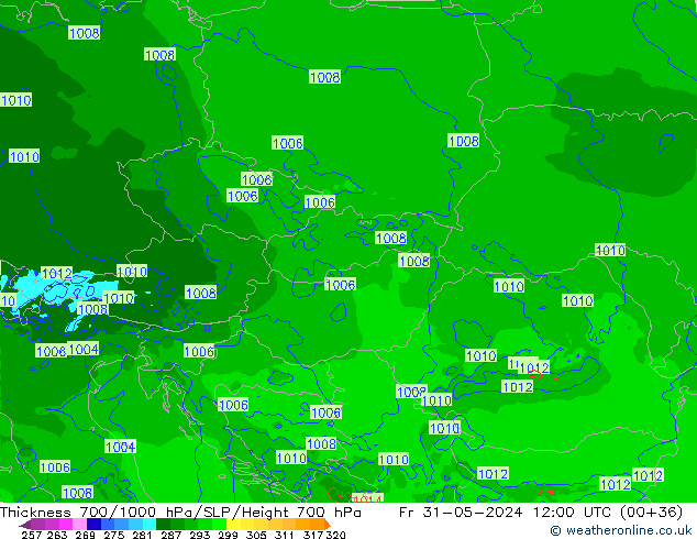 Thck 700-1000 hPa Arpege-eu pt. 31.05.2024 12 UTC