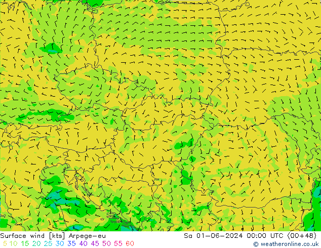 Wind 10 m Arpege-eu za 01.06.2024 00 UTC