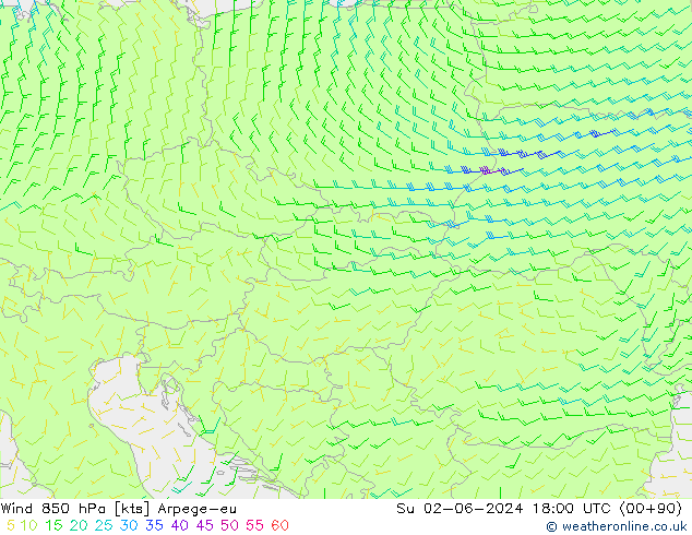 Wind 850 hPa Arpege-eu Su 02.06.2024 18 UTC