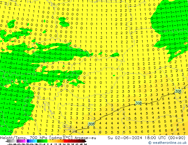 Height/Temp. 700 hPa Arpege-eu Su 02.06.2024 18 UTC