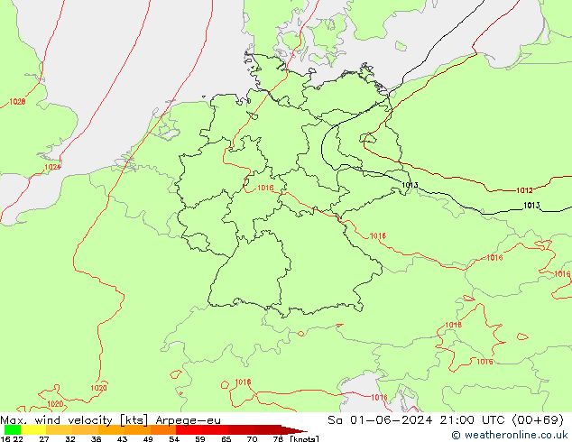 Max. wind velocity Arpege-eu So 01.06.2024 21 UTC