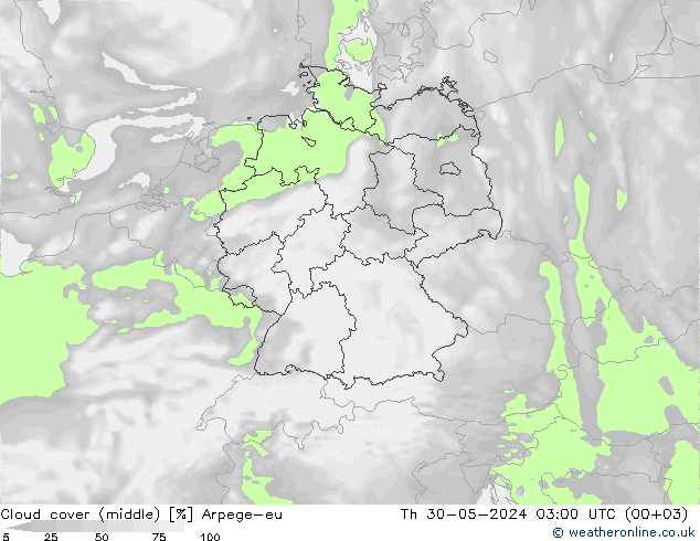 Bewolking (Middelb.) Arpege-eu do 30.05.2024 03 UTC