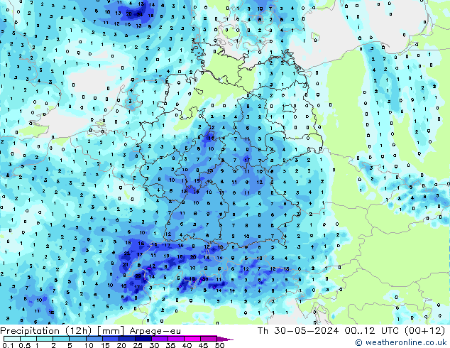 Yağış (12h) Arpege-eu Per 30.05.2024 12 UTC