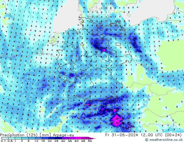 Yağış (12h) Arpege-eu Cu 31.05.2024 00 UTC