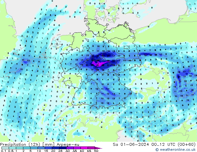 Precipitation (12h) Arpege-eu Sa 01.06.2024 12 UTC