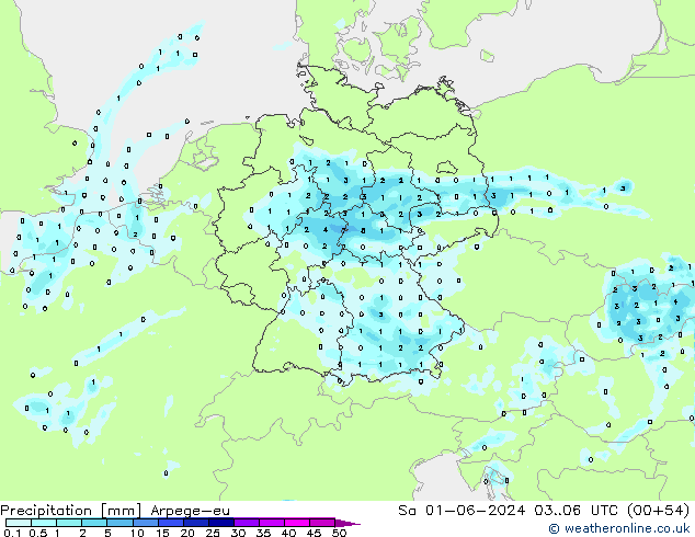 Precipitation Arpege-eu Sa 01.06.2024 06 UTC