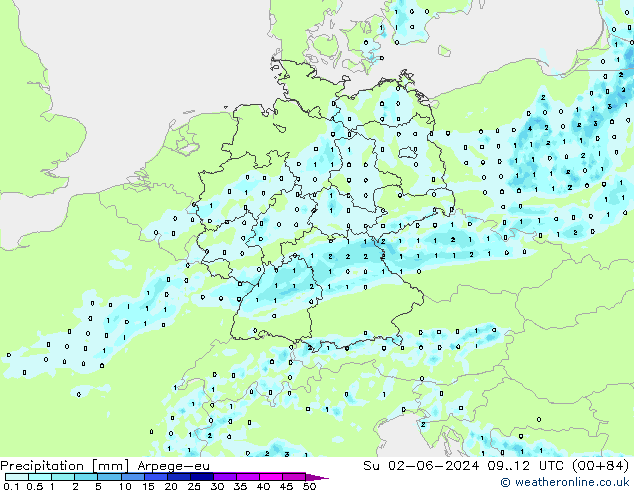 Precipitazione Arpege-eu dom 02.06.2024 12 UTC