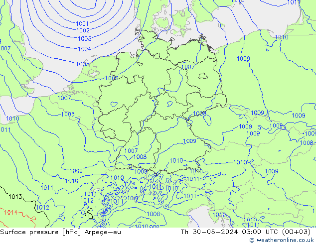 地面气压 Arpege-eu 星期四 30.05.2024 03 UTC