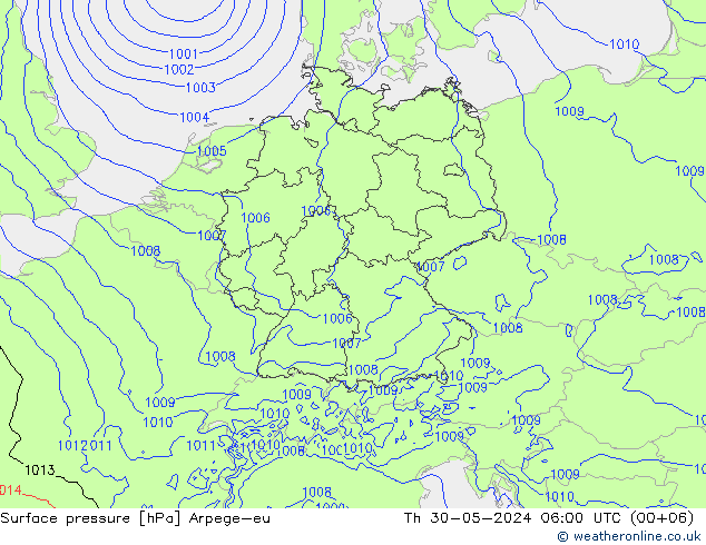 приземное давление Arpege-eu чт 30.05.2024 06 UTC