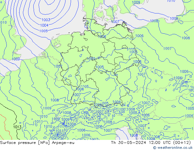 Atmosférický tlak Arpege-eu Čt 30.05.2024 12 UTC