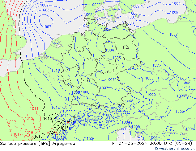 Atmosférický tlak Arpege-eu Pá 31.05.2024 00 UTC