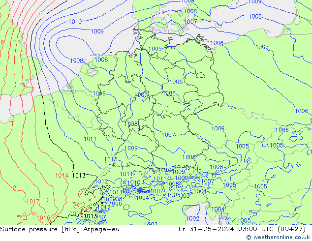 Atmosférický tlak Arpege-eu Pá 31.05.2024 03 UTC