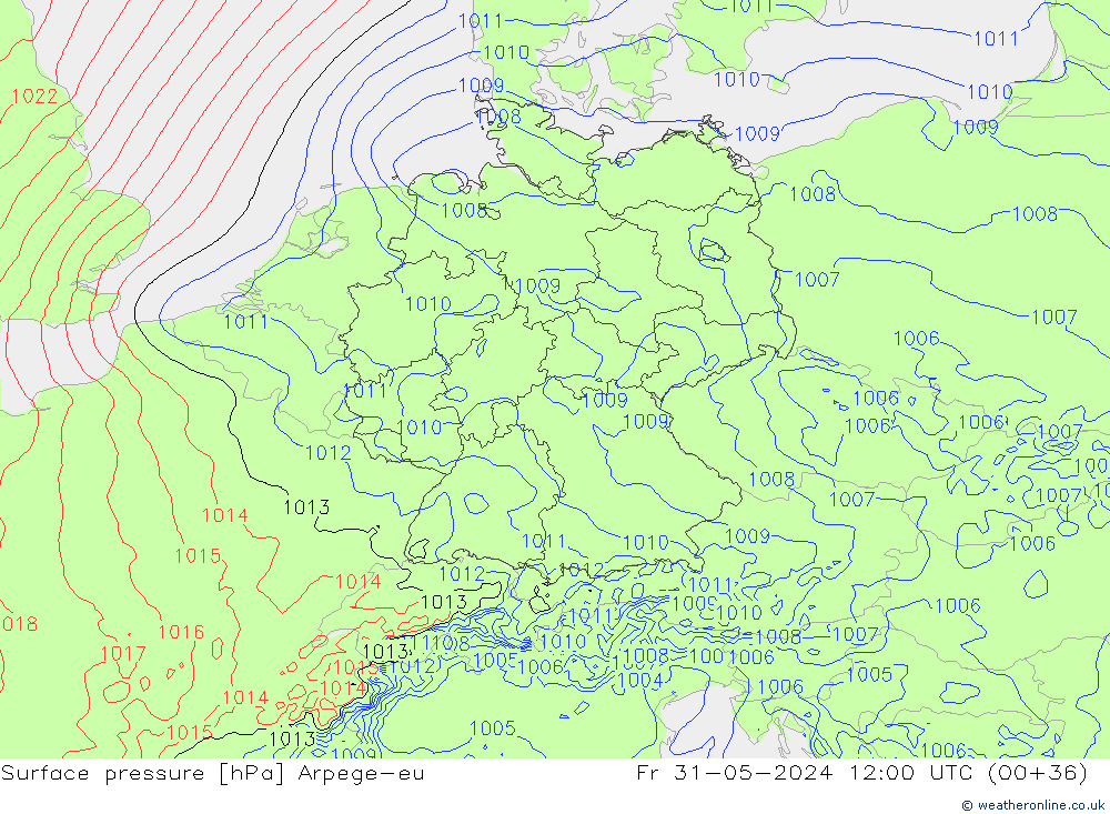 Surface pressure Arpege-eu Fr 31.05.2024 12 UTC