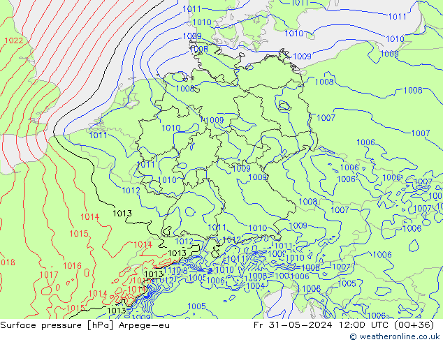 Atmosférický tlak Arpege-eu Pá 31.05.2024 12 UTC