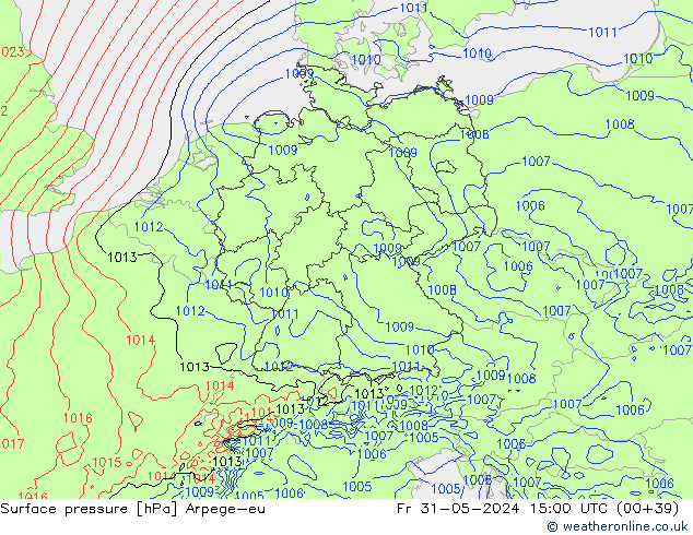 Surface pressure Arpege-eu Fr 31.05.2024 15 UTC
