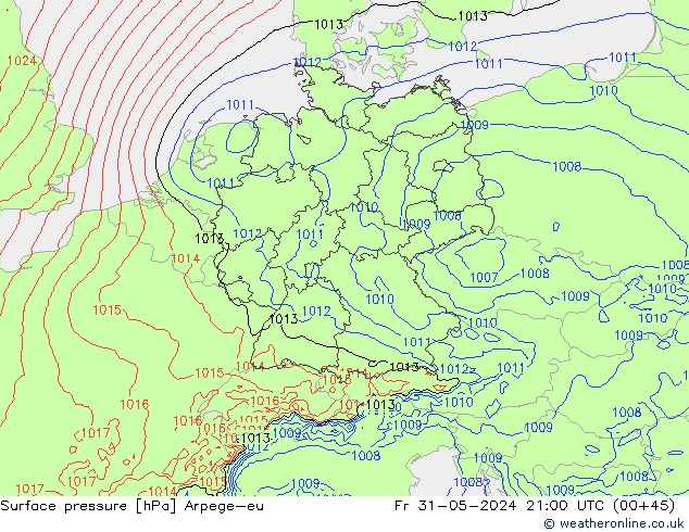 Luchtdruk (Grond) Arpege-eu vr 31.05.2024 21 UTC