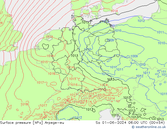 Surface pressure Arpege-eu Sa 01.06.2024 06 UTC