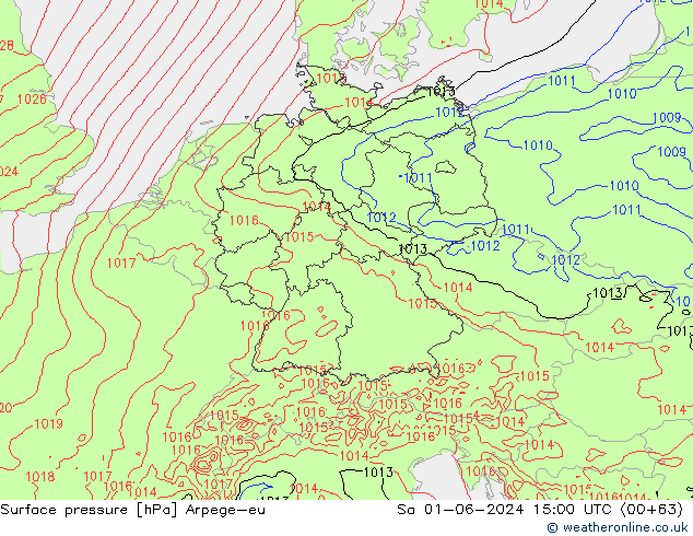 Surface pressure Arpege-eu Sa 01.06.2024 15 UTC