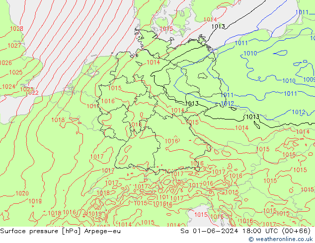 Surface pressure Arpege-eu Sa 01.06.2024 18 UTC