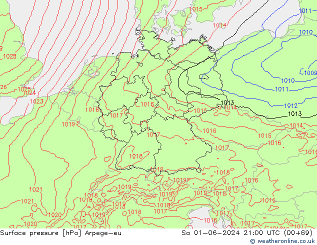 Surface pressure Arpege-eu Sa 01.06.2024 21 UTC