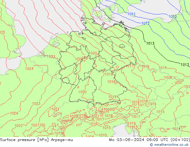 Surface pressure Arpege-eu Mo 03.06.2024 06 UTC