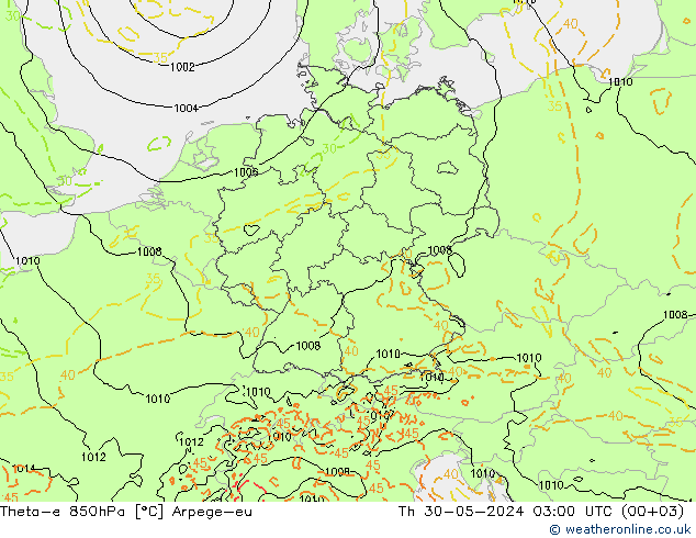 Theta-e 850hPa Arpege-eu do 30.05.2024 03 UTC