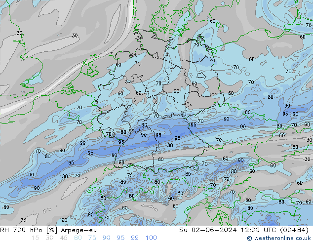 RH 700 hPa Arpege-eu So 02.06.2024 12 UTC