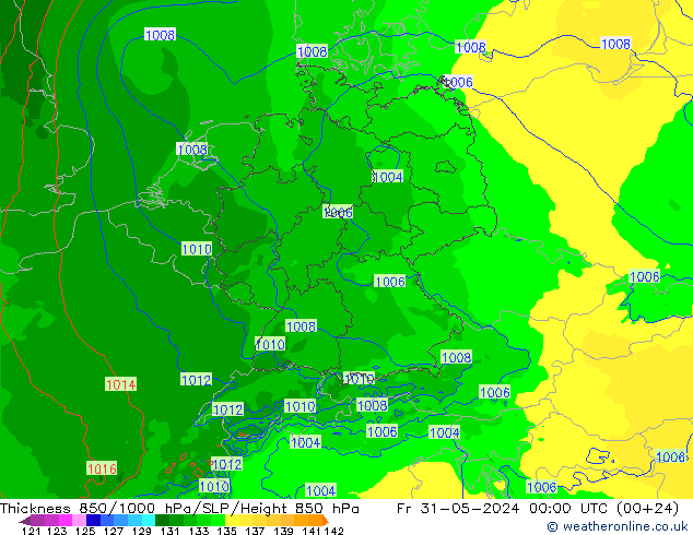 Thck 850-1000 гПа Arpege-eu пт 31.05.2024 00 UTC