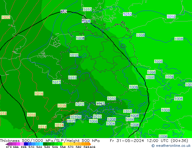 Thck 500-1000hPa Arpege-eu Fr 31.05.2024 12 UTC