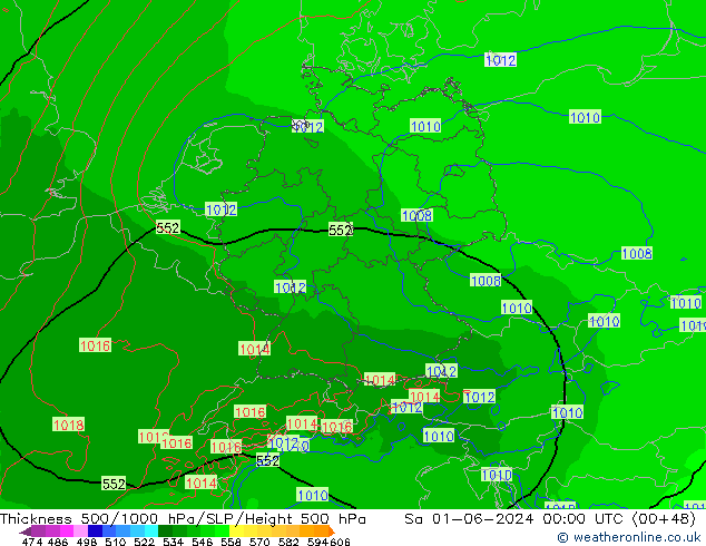 Schichtdicke 500-1000 hPa Arpege-eu Sa 01.06.2024 00 UTC