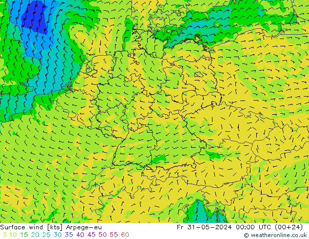 Vento 10 m Arpege-eu ven 31.05.2024 00 UTC